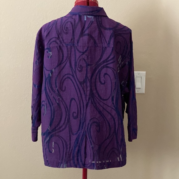 Chico’s size 3=XL purple & black blouse 77% rayon 33% nylon Made in Turkey - Picture 2 of 11